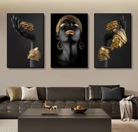 Image 1 of 3 Poster Set Black Woman Art (Gold Jewellery)