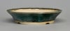 Round bonsai pot in a green layered glaze. D.159mm