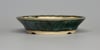 Round bonsai pot in a green layered glaze. D.159mm