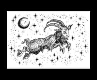 Original ink drawing "Capricorn" - goat illustration in black and white