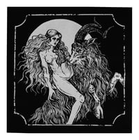 Image 1 of Screen printed backpatch "Witch riding to Sabbath", silver ink on black canvas