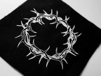 Image 2 of Crown of Thorns - screen printed patch with silver ink on black canvas - ca. 11 x 11 cm