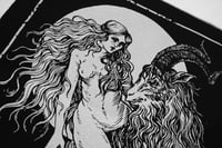 Image 2 of Screen printed backpatch "Witch riding to Sabbath", silver ink on black canvas