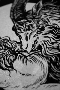 Image 3 of Screen printed backpatch "Witch riding to Sabbath", silver ink on black canvas