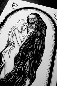 Image 2 of Death and the Maiden - Art Print - illustration in black and white