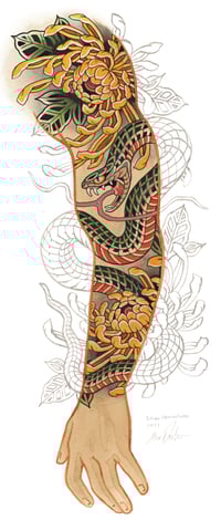 Image 1 of Arm with snake and flowers 