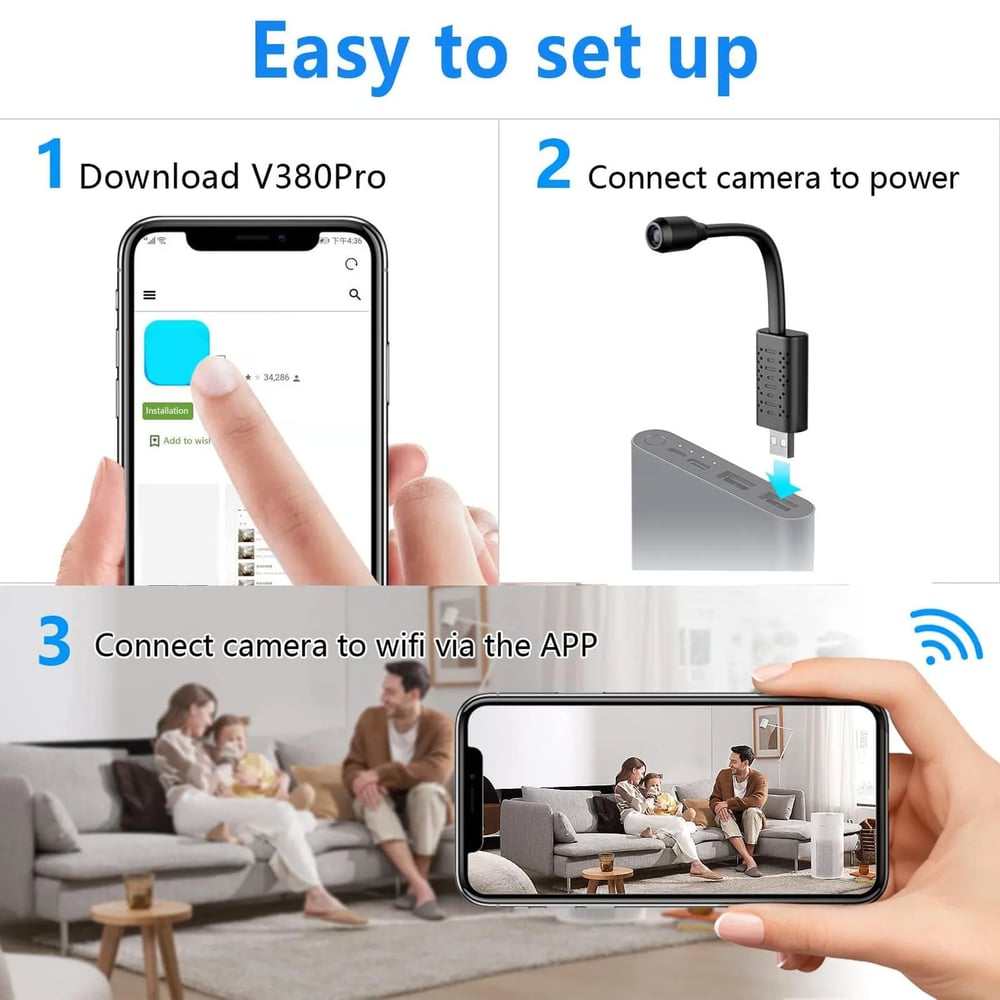 USB Mini WiFi Wireless Camera 1080P HD Security Camera with Cloud Storage for Home Surveillance
