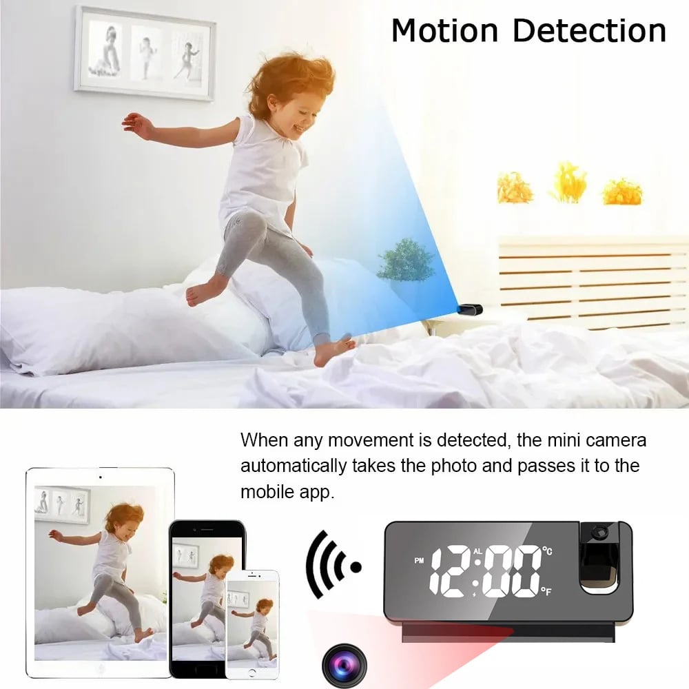 WiFi Mini Clock Camera 1080P HD with Motion Detection for Home Security