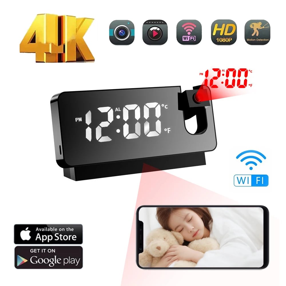 WiFi Mini Clock Camera 1080P HD with Motion Detection for Home Security