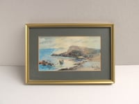 Image 1 of Vintage Joseph Galea Malta Watercolour Painting, Ghar Lapsi Cove, Small Artwork, Framed 