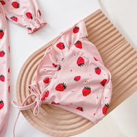 Image 4 of Pink/White Strawberry Print Romper & Bonnet