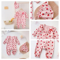 Image 6 of Pink/White Strawberry Print Romper & Bonnet