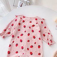 Image 7 of Pink/White Strawberry Print Romper & Bonnet