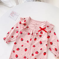 Image 5 of Pink/White Strawberry Print Romper & Bonnet