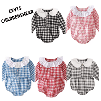 Image 1 of Gingham Long Sleeve Rompers