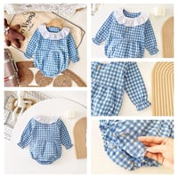 Image 5 of Gingham Long Sleeve Rompers