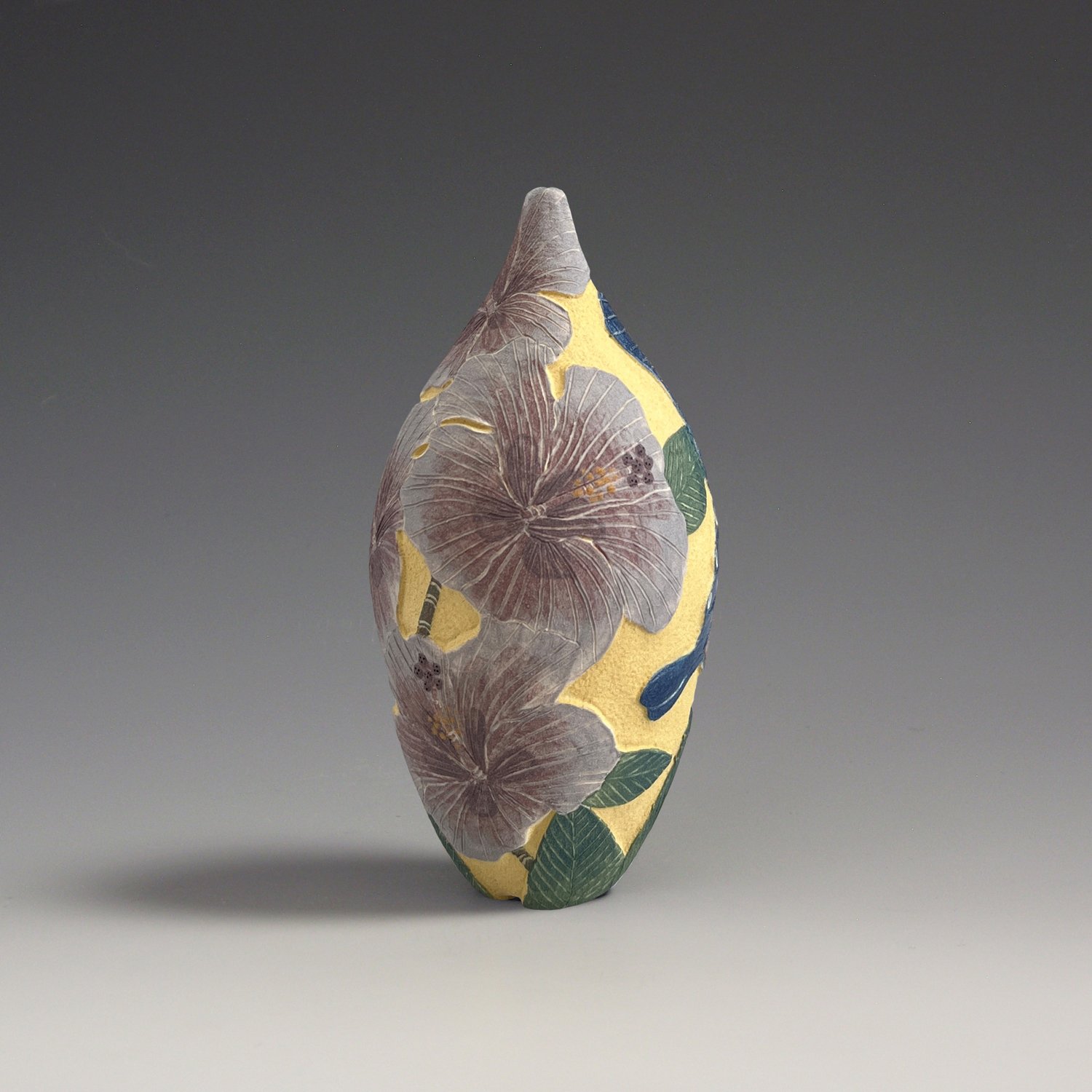 Image of Malaysian butterfly & Hibiscus sgraffito vessel 