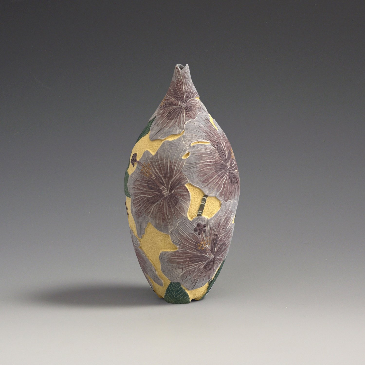 Image of Malaysian butterfly & Hibiscus sgraffito vessel 