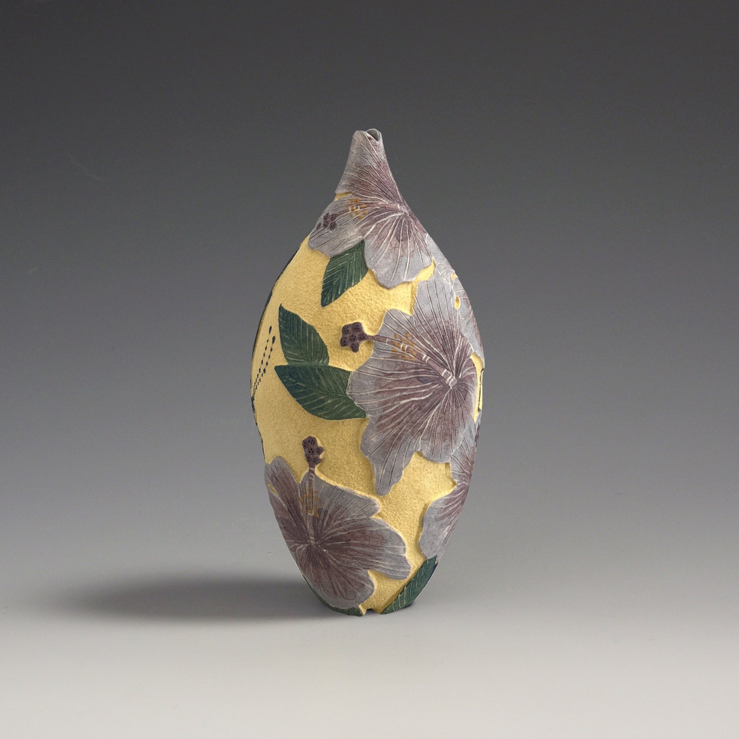 Image of Malaysian butterfly & Hibiscus sgraffito vessel 