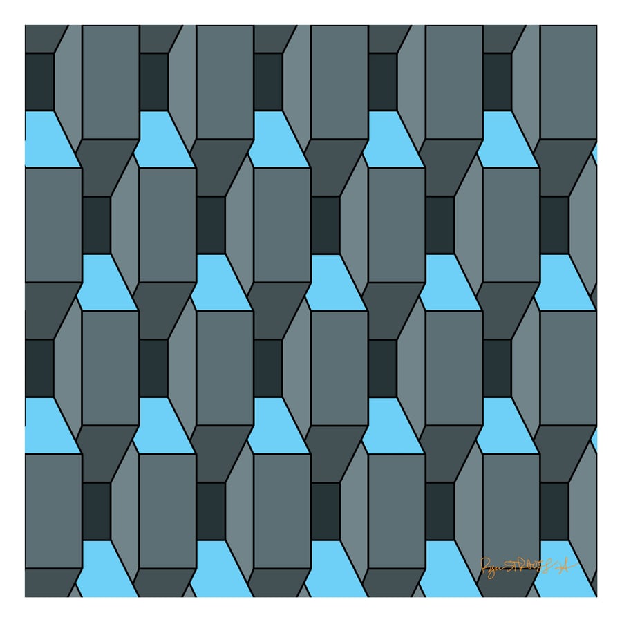 Image of Elevator Wall - Greyscale w/ Blue