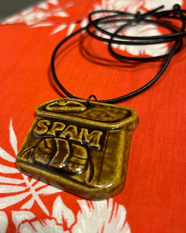 Ceramic "SPAM" Pendant Brown Glaze - Free Shipping