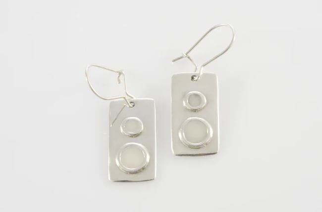 Rectangle Silver Earrings with Circles 