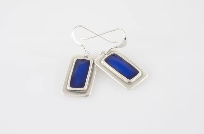 Rectangle Silver Earrings-Various colors
