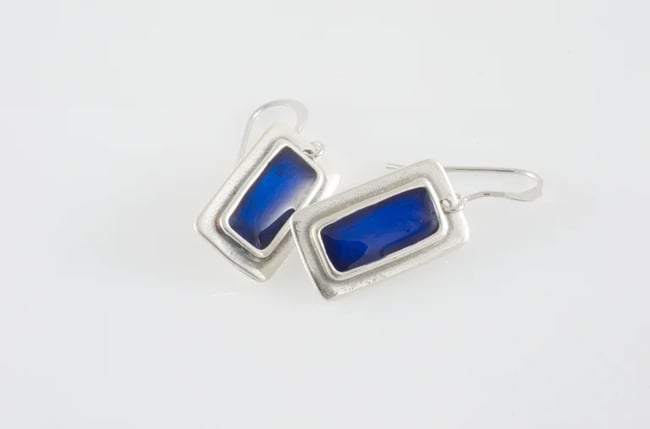 Rectangle Silver Earrings-Various colors