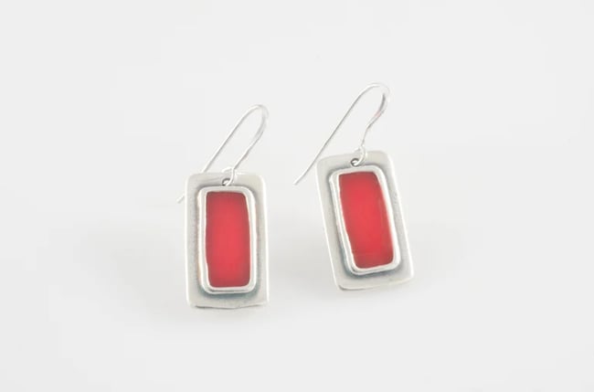 Rectangle Silver Earrings-Various colors