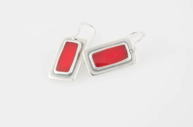 Rectangle Silver Earrings-Various colors