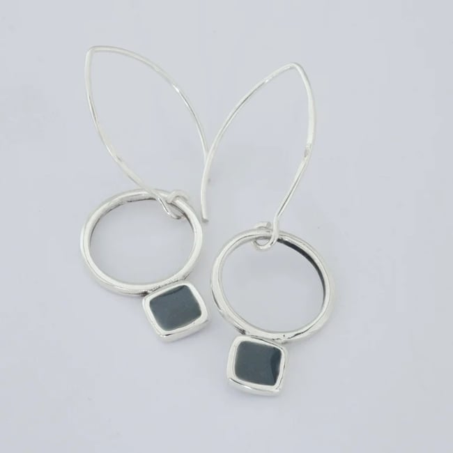 Circle Square Silver Earrings 