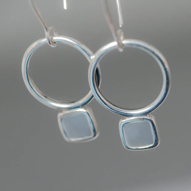 Circle Square Silver Earrings 