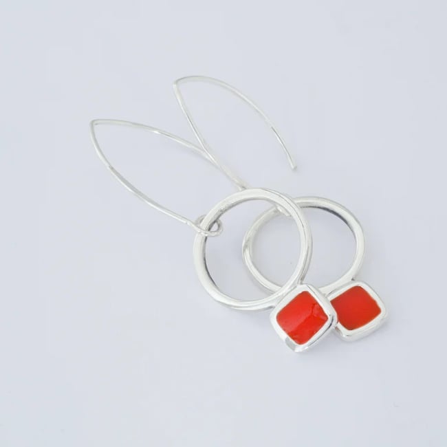 Circle Square Silver Earrings 