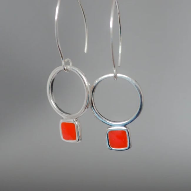 Circle Square Silver Earrings 