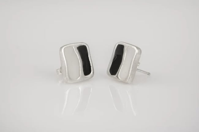 Split Rectangle Silver Stud Earrings - Various colors