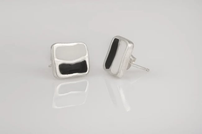 Split Rectangle Silver Stud Earrings - Various colors