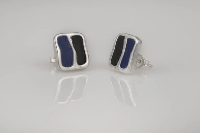 Split Rectangle Silver Stud Earrings - Various colors
