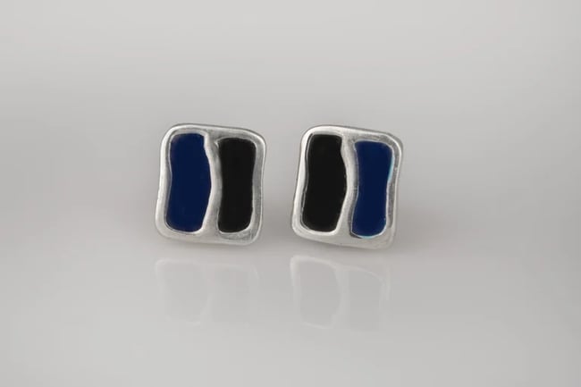 Split Rectangle Silver Stud Earrings - Various colors