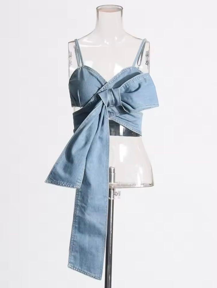 Image of Denim Bow Pants Set