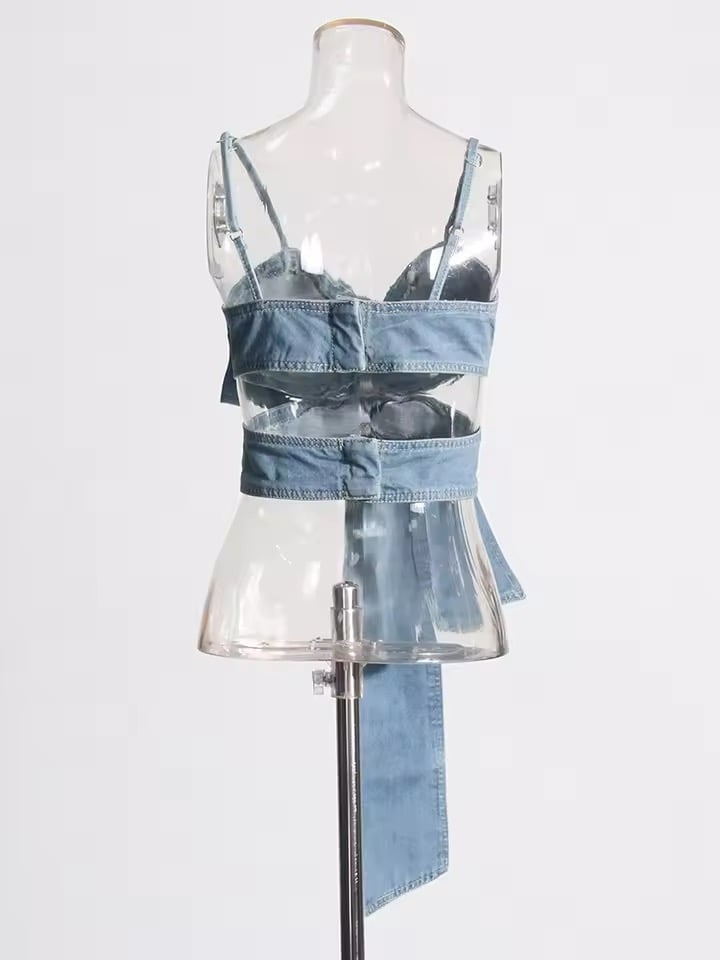 Image of Denim Bow Pants Set