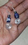 Sodalite crystal spiral earrings, Sodalite earrings