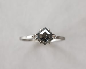 Image of Platinum, Hexagonal dark grey diamond Trilogy ring