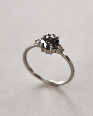 Image of Platinum, Hexagonal dark grey diamond Trilogy ring