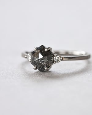 Image of Platinum, Hexagonal dark grey diamond Trilogy ring