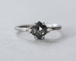 Image of Platinum, Hexagonal dark grey diamond Trilogy ring