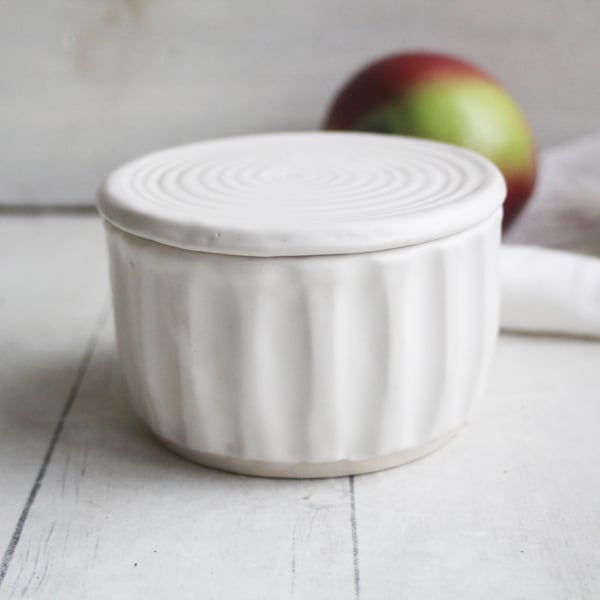 Image of Rustic Modern Matte White Covered Jar, Handmade Pottery Crock, Storage Jar, Made in USA