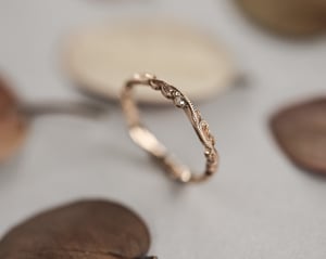 Image of 18ct rose gold 2mm floral carved ring