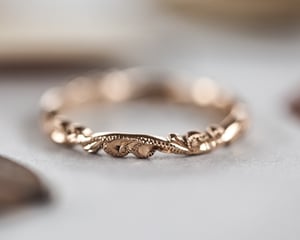 Image of 18ct rose gold 2mm floral carved ring