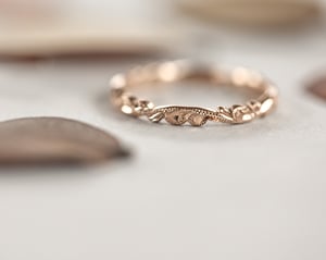 Image of 18ct rose gold 2mm floral carved ring