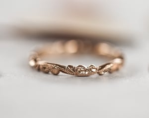 Image of 18ct rose gold 2mm floral carved ring